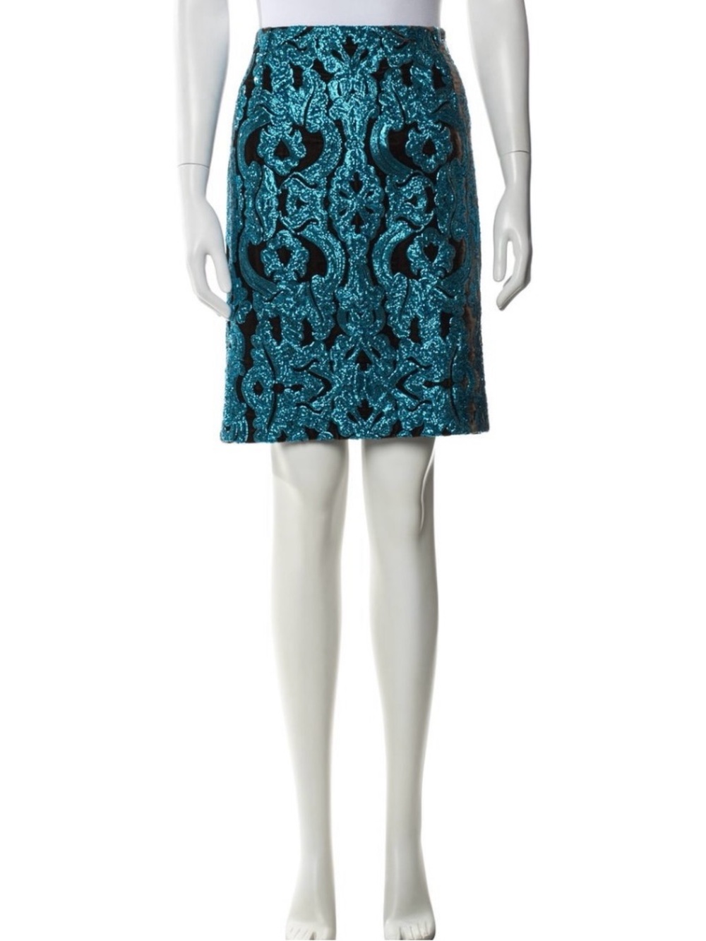 Dries Van Noten Teal Brocade Pencil Skirt
